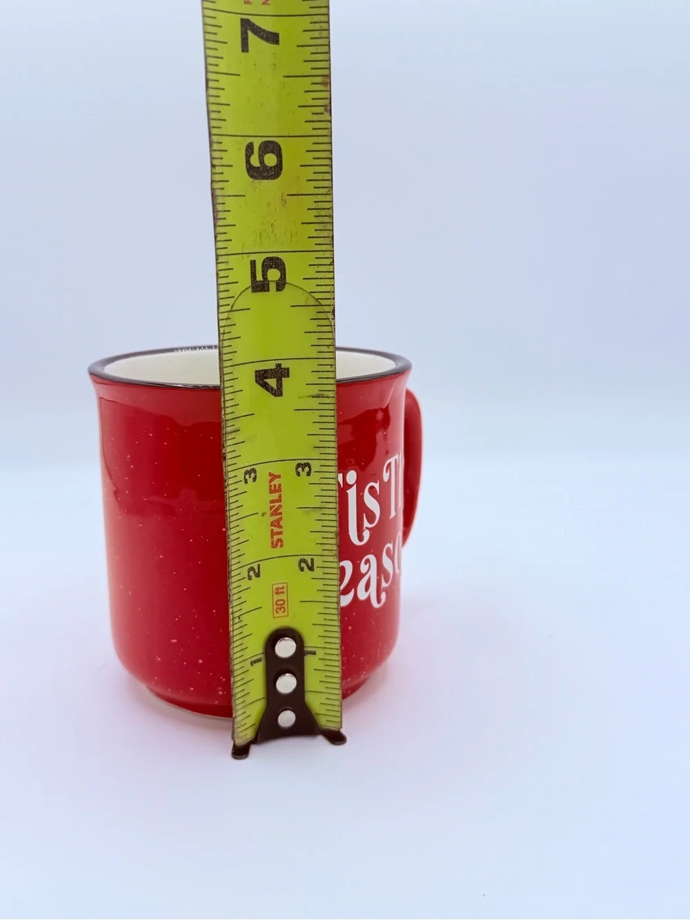 Tis The Season Red Speckled Ceramic Christmas Coffee Mug Black Rim 16 oz